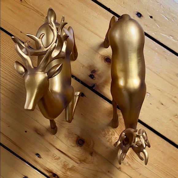 Golden finish, antique deer sculptures, set of 2 - Picture 7 of 7